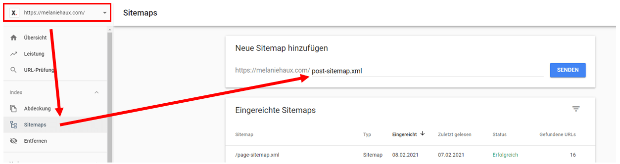Sitemaps in der Search Console hinterlegen nach Domainwechsel